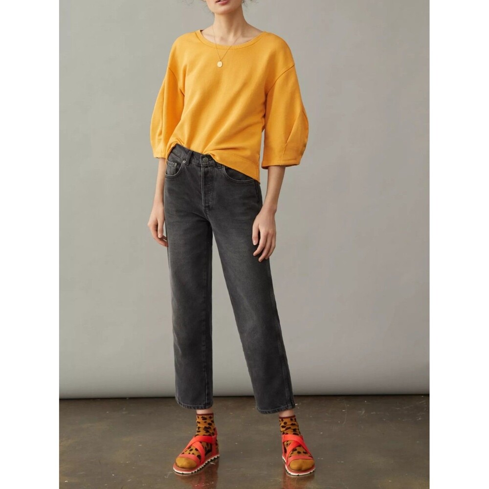 Anthropologie Kris Pleated Sweatshirt Top Balloon Sleeves Crew Neck XS 287757